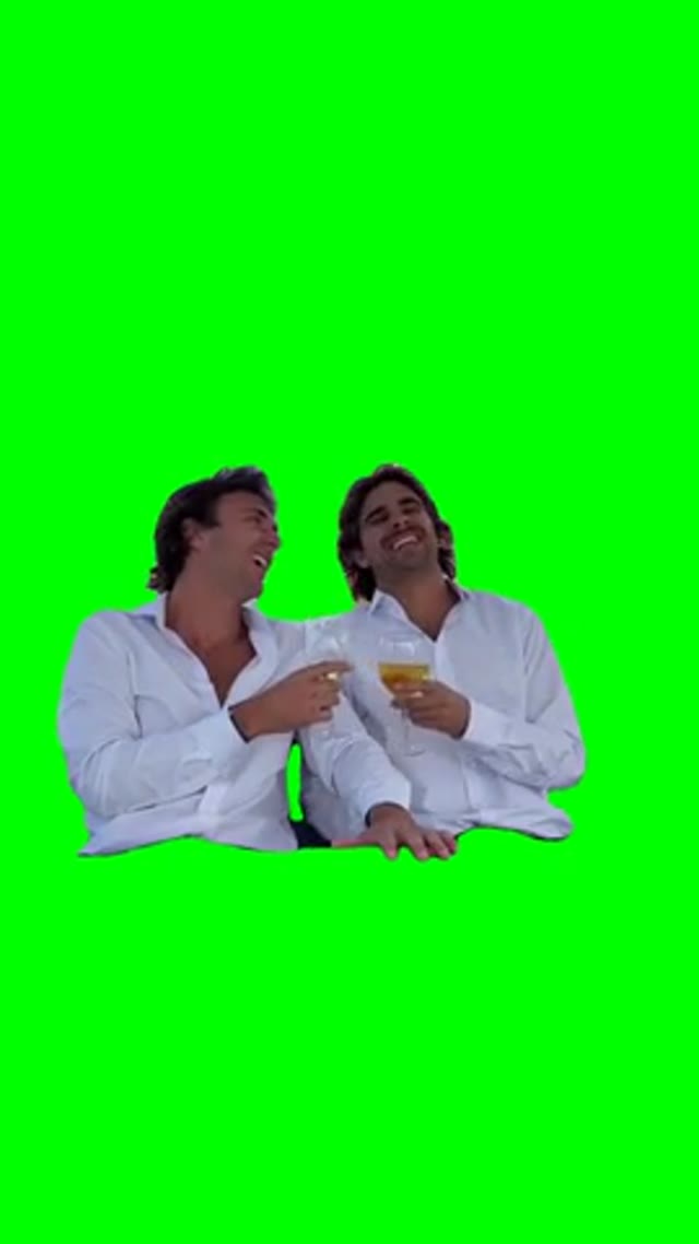 Two guys laughing green screen