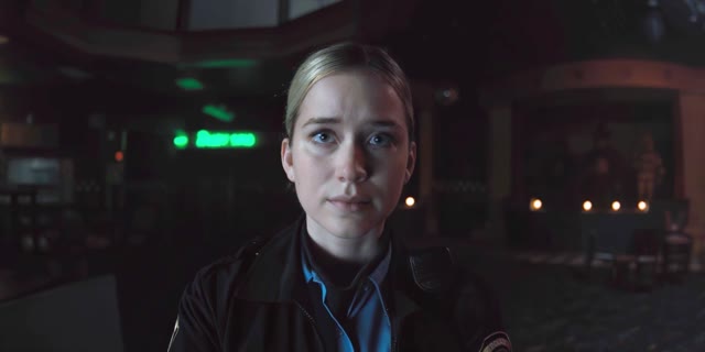 Vanessa Afton staring at a drawing FNAF movie green screen