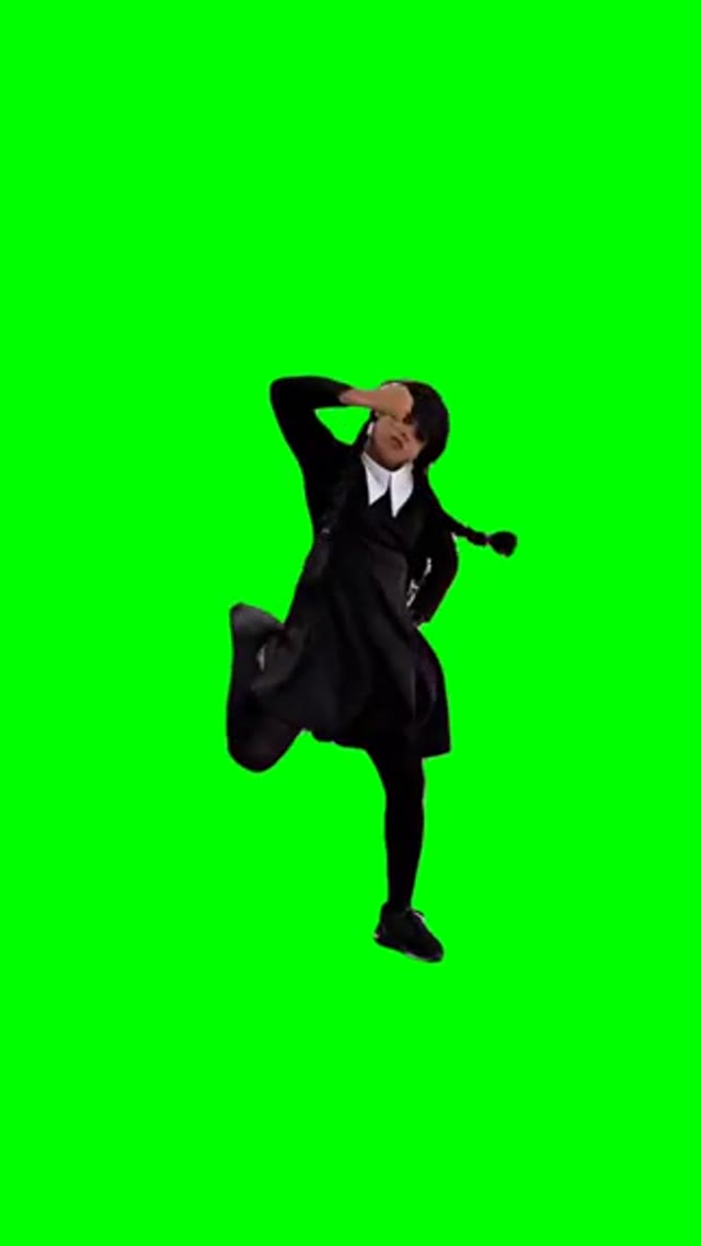 Wednesday cosplay dancing to song Im the shit green screen