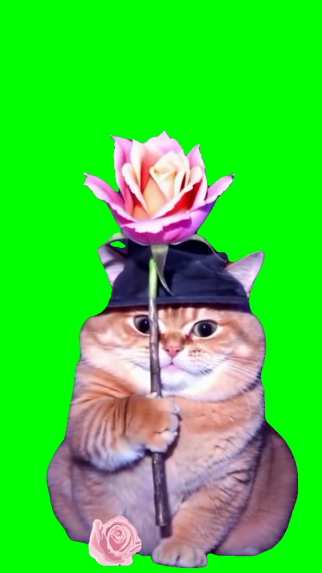 Wizard Cat with a Rose green screen