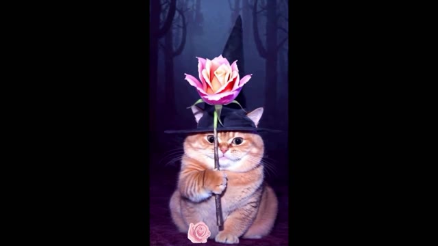 Wizard Cat with a Rose green screen