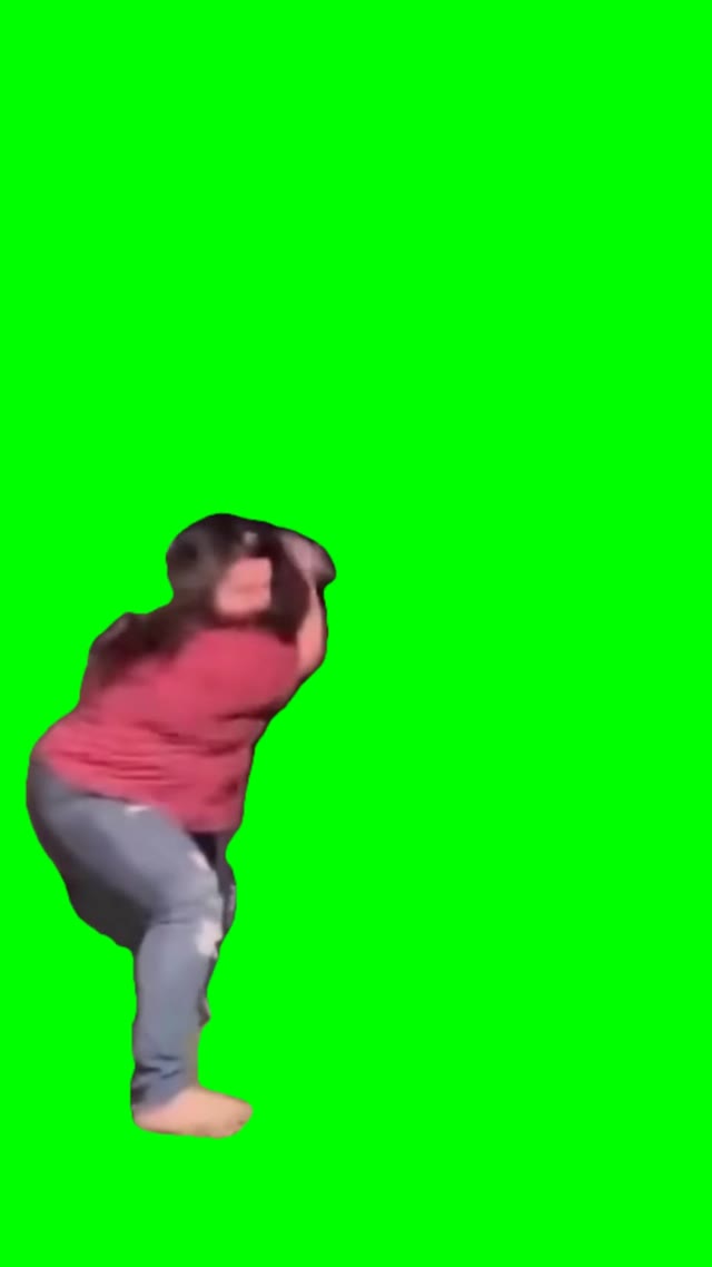 Women in red hitting a bat green screen