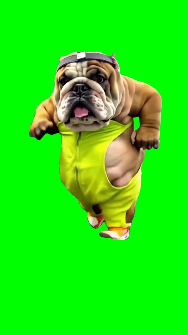 dog running on treadmill green screen